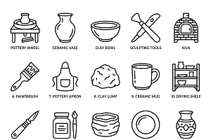 Bundles Pottery Studio Outline Icons, an Outline Icon by adenpinkstore