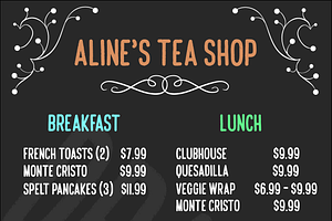 Blackboard Style Restaurant Menu