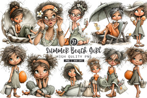 Summer Beach Girl Clipart, a Seasonal Illustration by OK Design