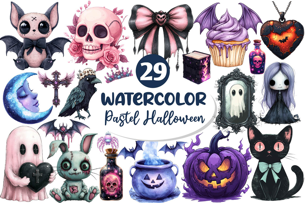 Pastel Gothic Halloween Clipart, an Illustration by Dream Creation (Photo 1 of 6)