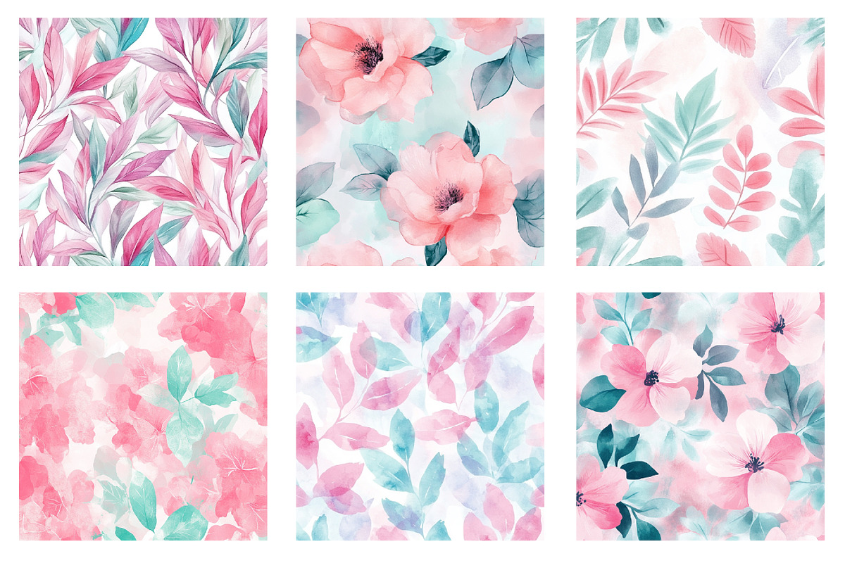 Pastel Pink and Mint Patterns, an Illustration by SinaCreation (Photo 3 of 5)