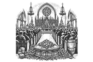 church ceremony with priest and, an Illustration by AlexArt