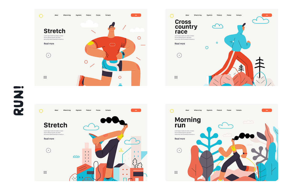 RUN! flat vector illustrations set, a Templates & Theme by Grivina's shop (Photo 24 of 24)