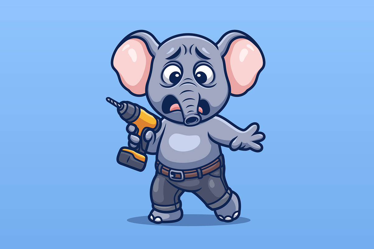 Shocked Elephant Builder Cartoon Cha, an Animal Illustration by Gumrega Studio