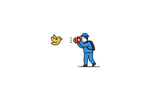 A man photographing a yellow bird in, an Illustration by designvectx