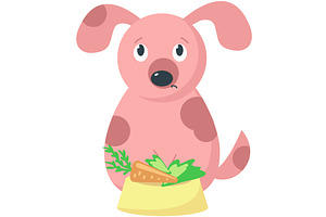 Hungry dog vector front of bowl with, an Animal Illustration by SiberianArt