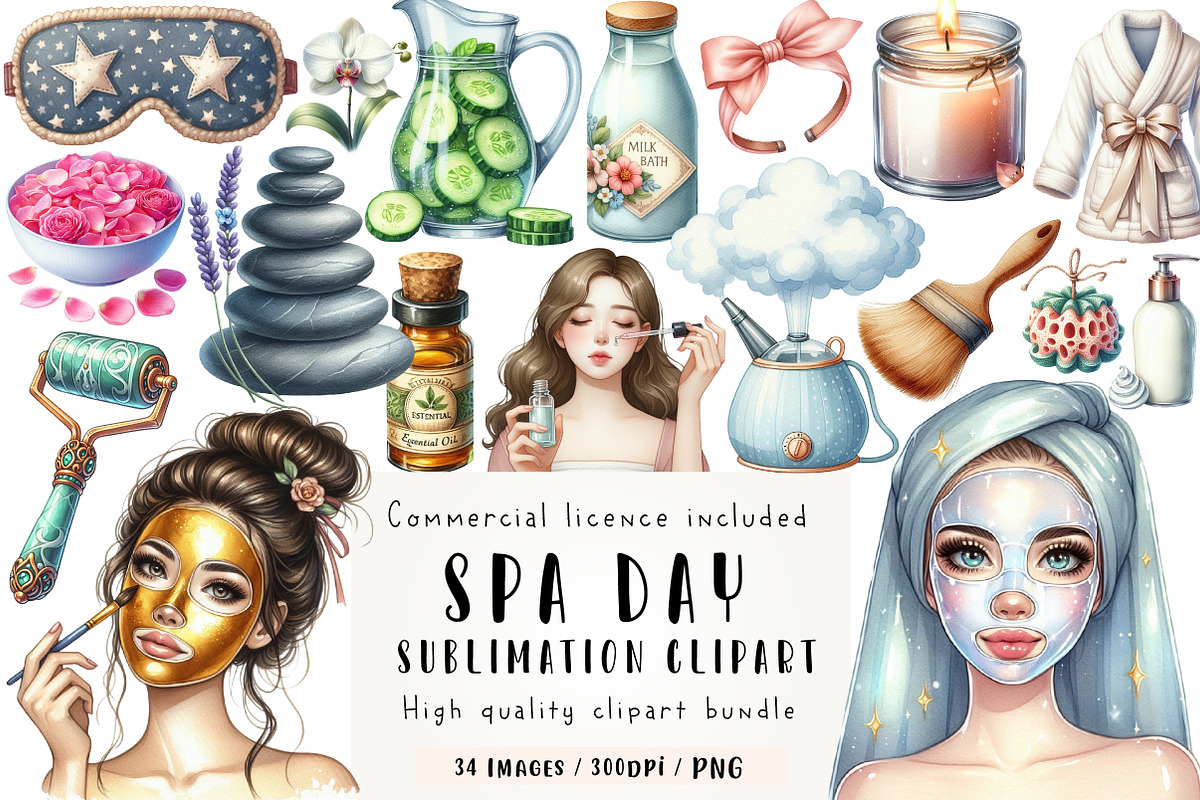 Spa Day Sublimation Clipart Bundle, an Illustration by CreationArt (Photo 1 of 5)