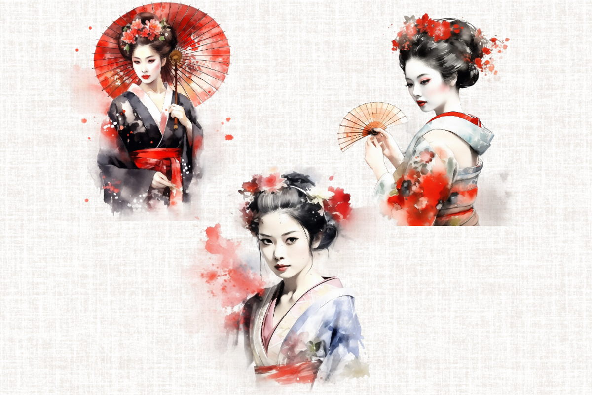 Watercolor Geisha Cliparts, a Person Illustration by Mash Mash Stickers (Photo 7 of 9)