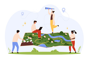 Exploring Large Folded Map, a Technology Illustration by Flashvector