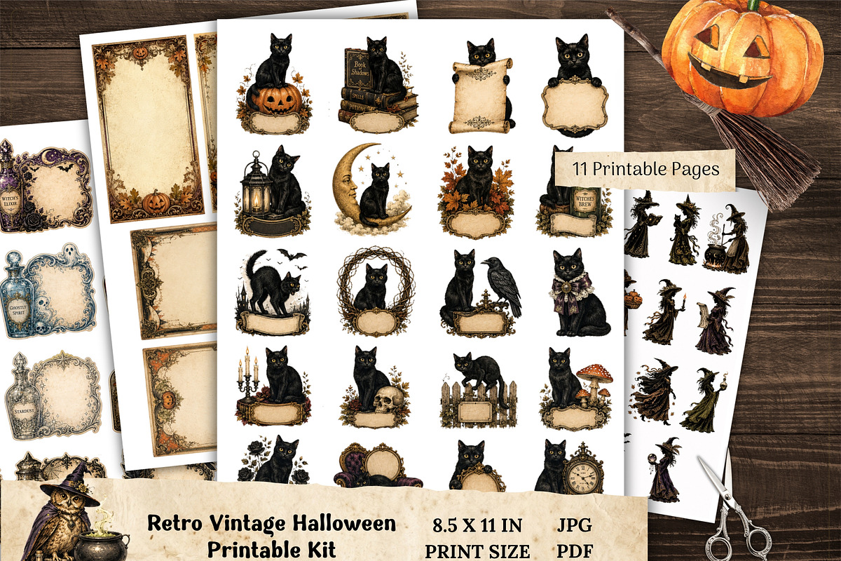 Vintage Halloween Printable Kit, a Seasonal Illustration by Print Haven Mochi Vintage (Photo 1 of 8)