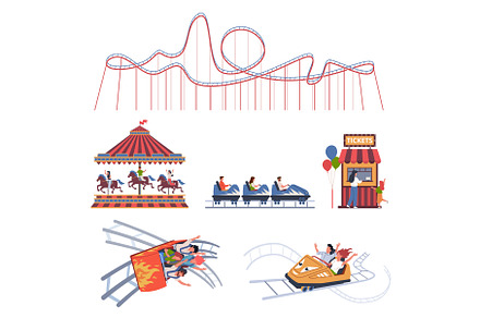 Roller coaster. Amusement park, an Illustration by YummyBuum