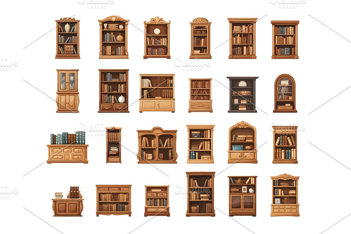 Bookcases with shelves and books in, an Education Illustration by Onyx
