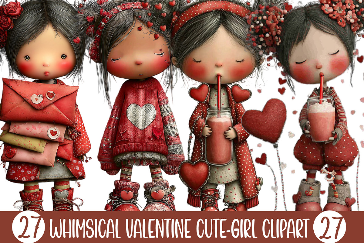 Whimsical Valentine Cute-girl, an Illustration by Designking (Photo 1 of 5)