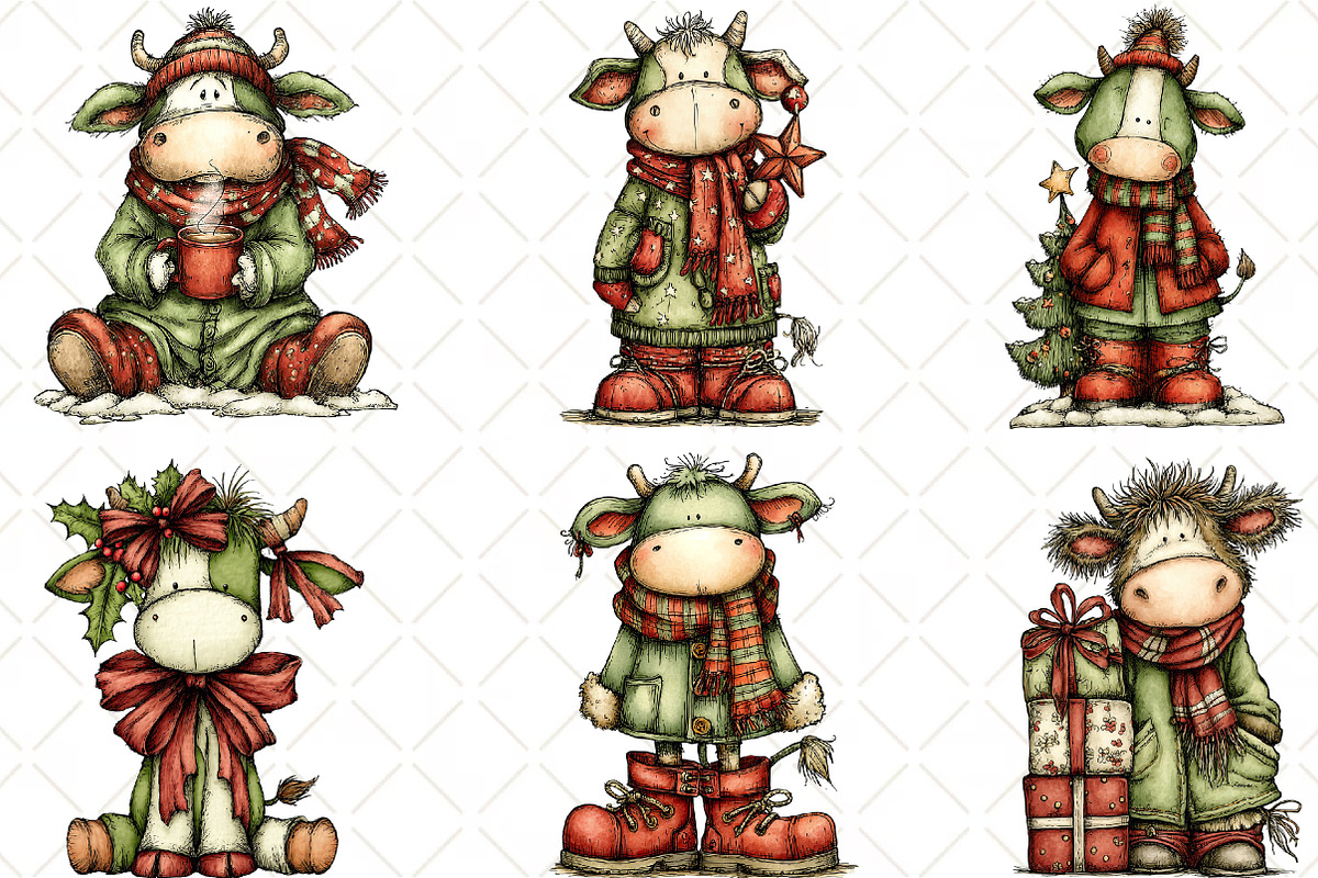 Whimsical Christmas Cow Clipart, an Illustration by Black Bird Studio (Photo 5 of 6)