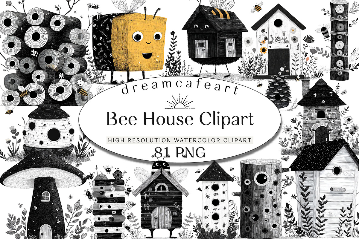 Bee House Clipart Set, an Illustration by DreamCafeArt (Photo 1 of 6)