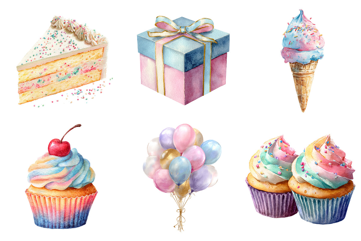 Pastel Birthday Clipart, an Illustration by Design Market (Photo 2 of 3)