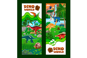 Paper cut dino world banners, an Animal Illustration by Vector Tradition