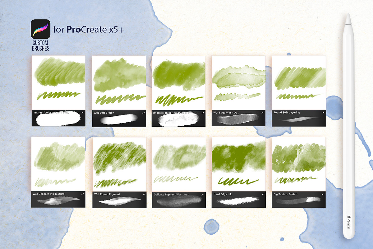 WATERCOLOR BRUSHES for PROCREATE, a Brush Add-On by AlexandraArt
