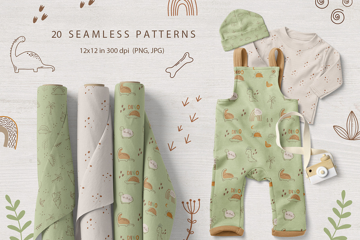 Dinosaur clipart and pattern kids, an Animal Illustration by polikarpovaart (Photo 6 of 12)