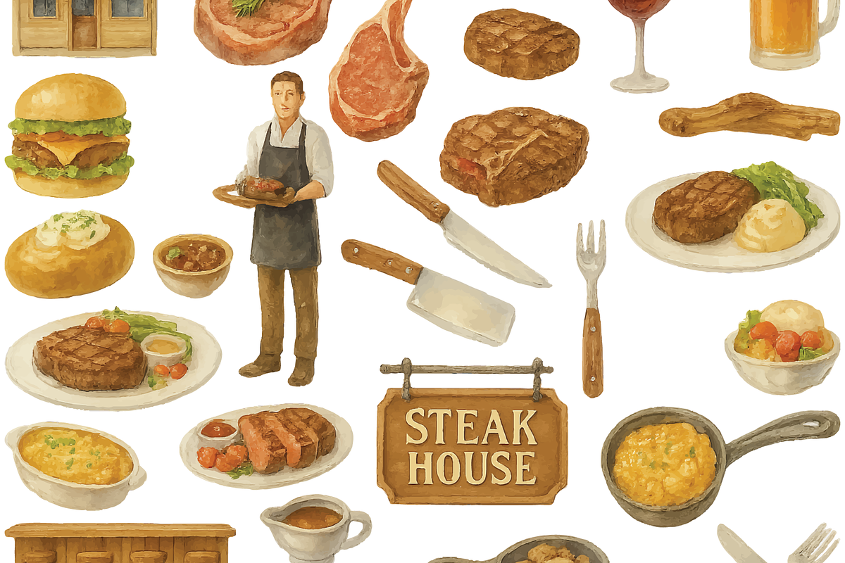 Steak House Food Illustration, an Object Graphic by RT Studio (Photo 3 of 4)