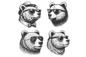 Cool Bear in Sunglasses set vector, an Animal Illustration by AlexArt