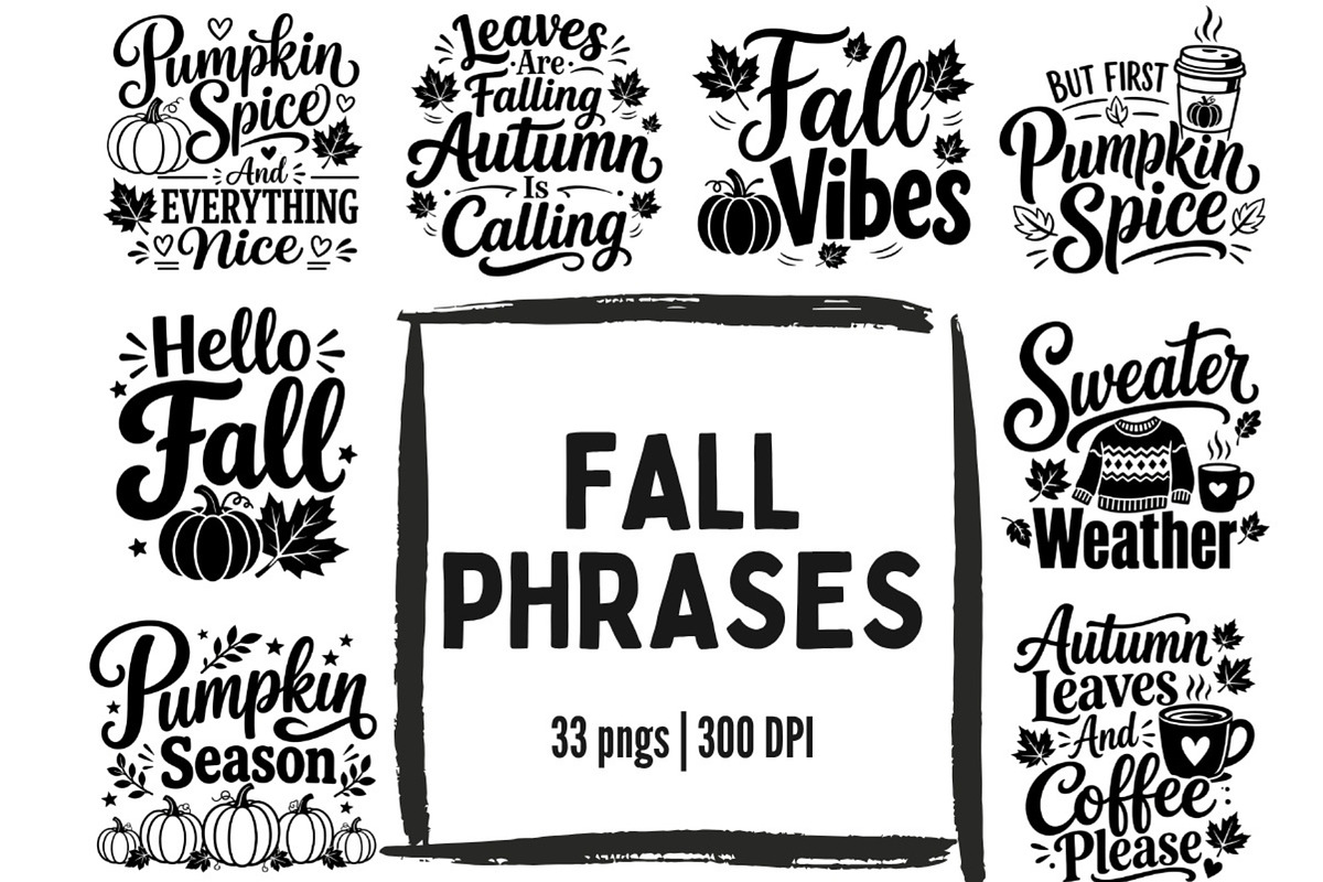 Fall Phrases PNG Bundle, a Seasonal Illustration by Tanya Kart (Photo 1 of 8)