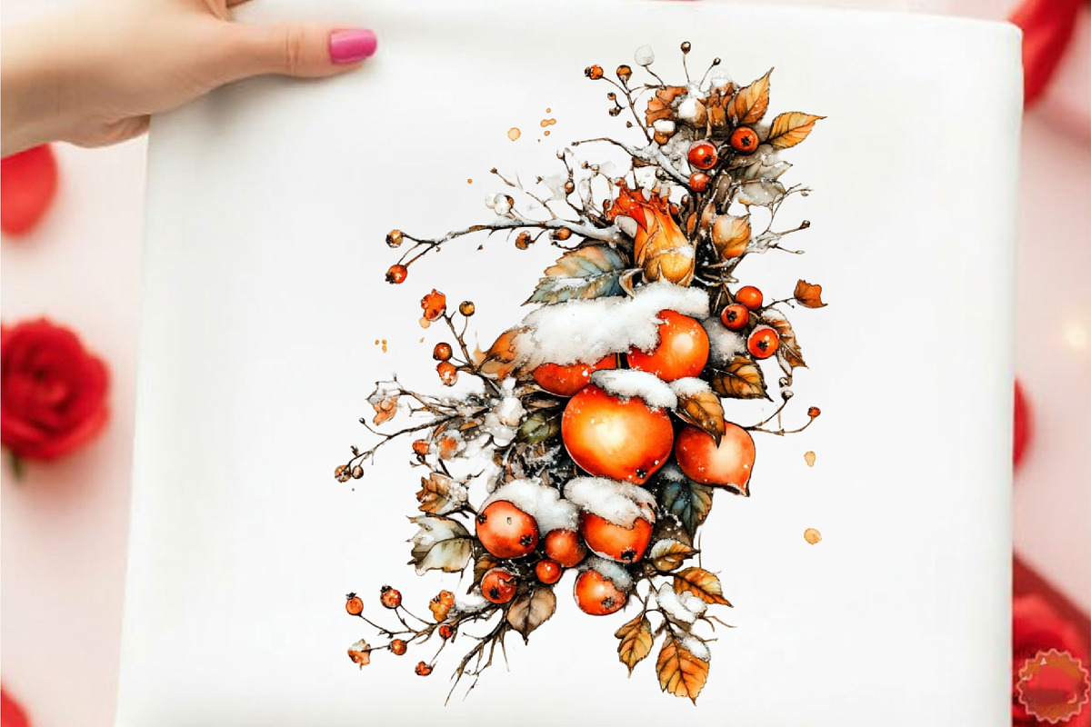 Winter Botanicals Watercolor Clipart, an Illustration by designcity5 (Photo 5 of 5)