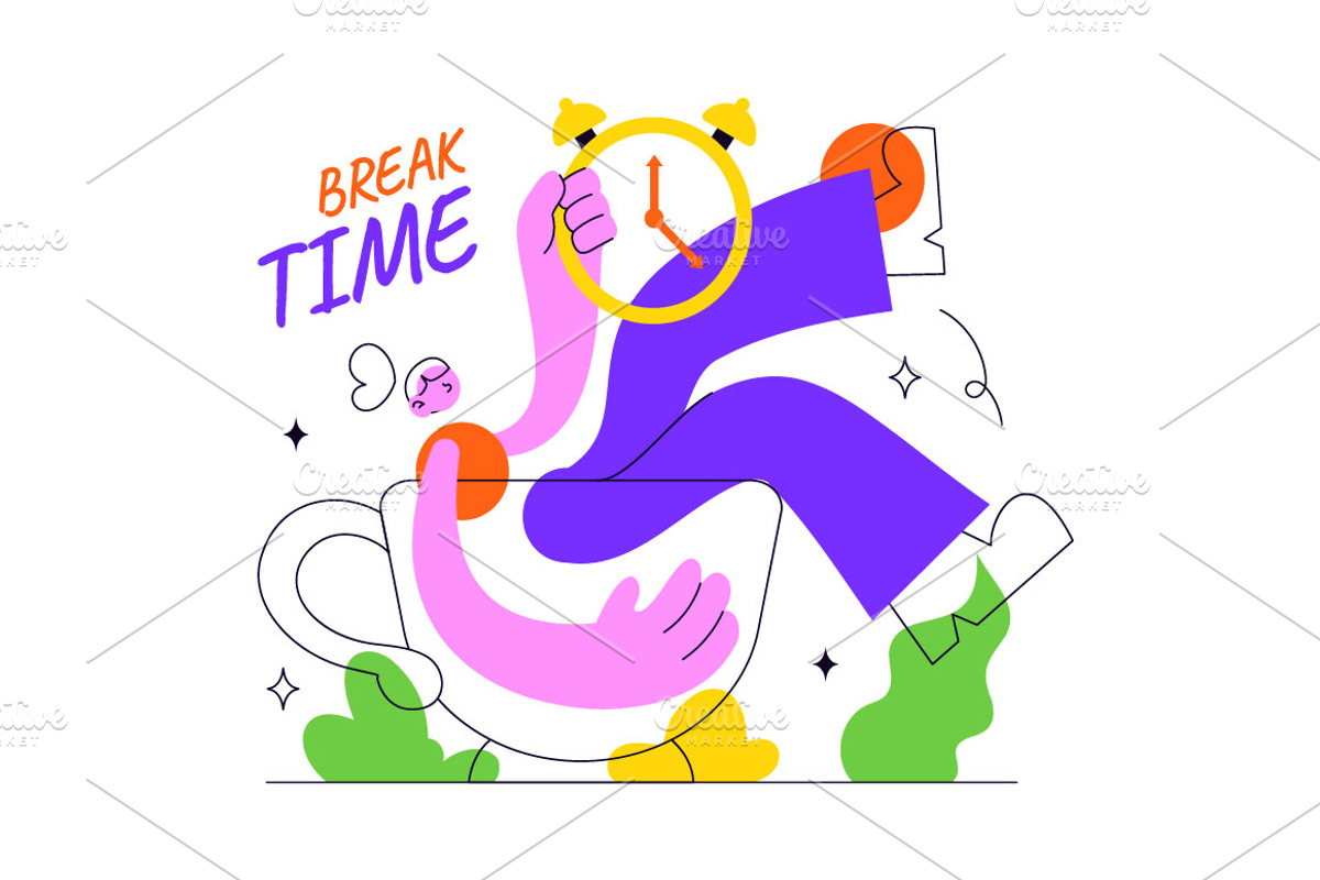 6 Break Time Vector Illustration, a Person Illustration by denayunebgt (Photo 3 of 3)
