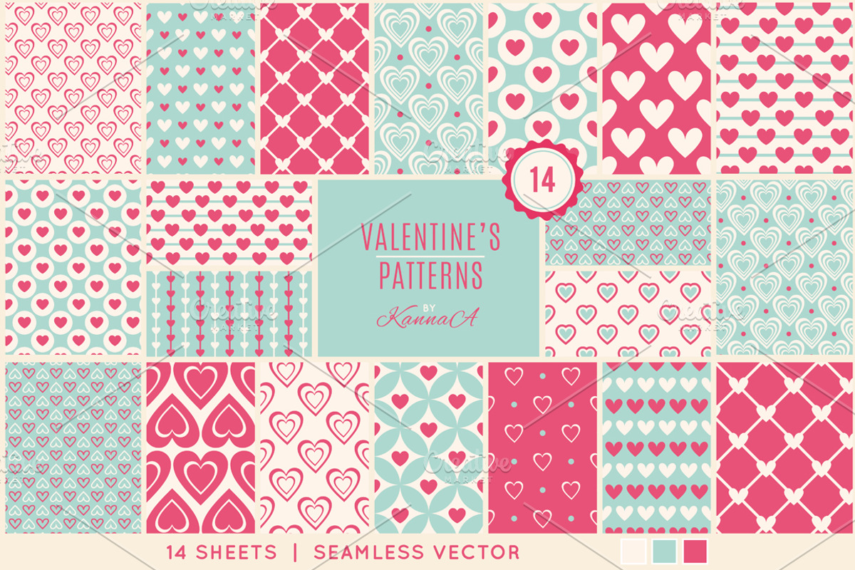 14 Seamless Patterns with Hearts, a Pattern Graphic by KannaaDesign (Photo 1 of 4)