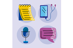 Podcast icon set, an Object Illustration by studiogstock