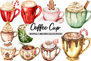 Christmas Coffee Cup Clipart, an Illustration by Daily.Designs