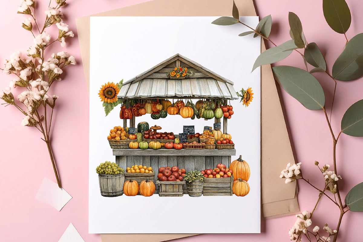 Watercolor Cute Autumn Fall Clipart, a Transportation Illustration by SinaCreation (Photo 7 of 9)
