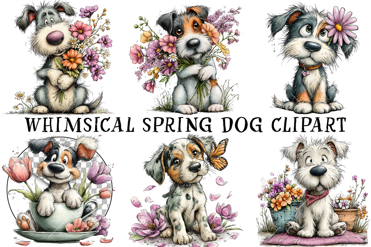 Whimsical Spring Dog Clipart, an Illustration by OK Design (Photo 2 of 6)
