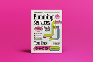 Colorful Y2K Plumbing Service Flyer, a Flyer Template by graphicook