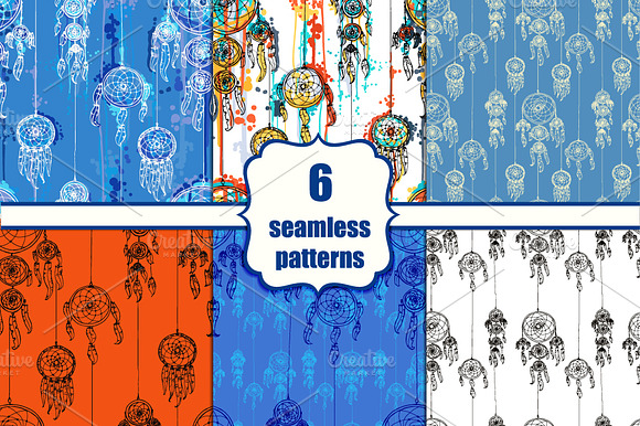 six hand drawn seamless patterns preview 6