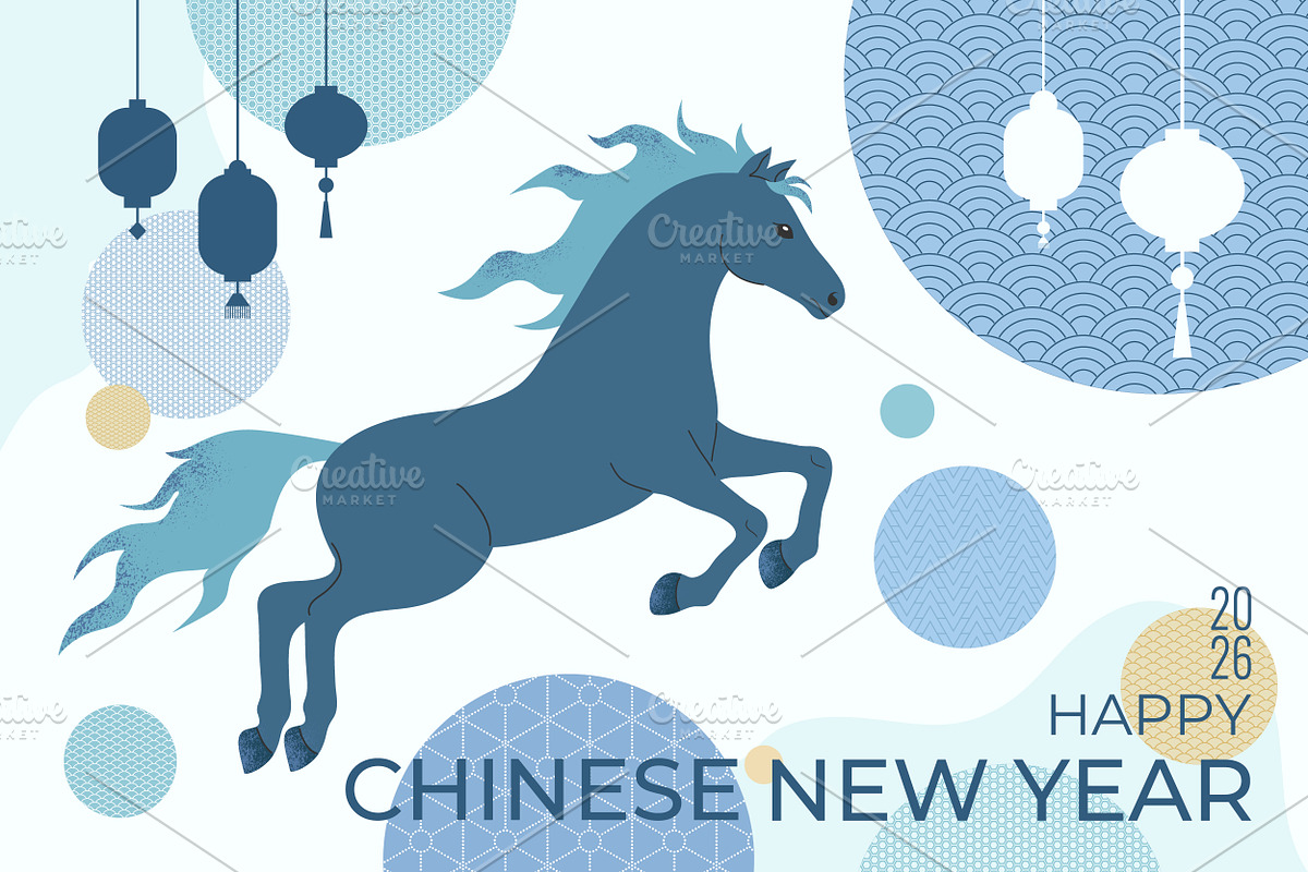 Chinese New Year Horse Banner, an Animal Illustration by PsychocheArt (Photo 1 of 2)