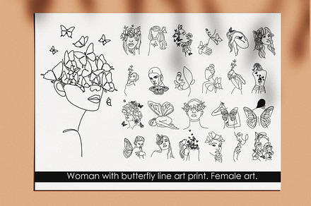 Woman with butterfly line art vector