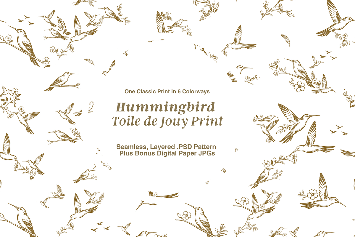 Hummingbird Illustrated Toile Print, a Pattern Graphic by Hughes Studio (Photo 1 of 8)