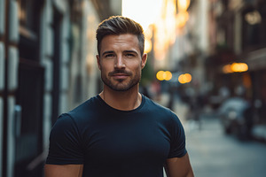 Handsome man in a black t-shirt, a Photo by Pavel_design