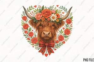 Floral Valentine Heart Highland Cow, an Illustration by CraftArtStudio