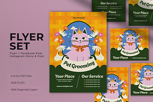 Yellow Hand Drawn Pet Grooming Flyer, a Flyer Template by graphicook