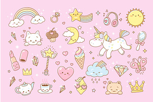 Kawaii girly stickers. Stylish, an Illustration by LadadikArt
