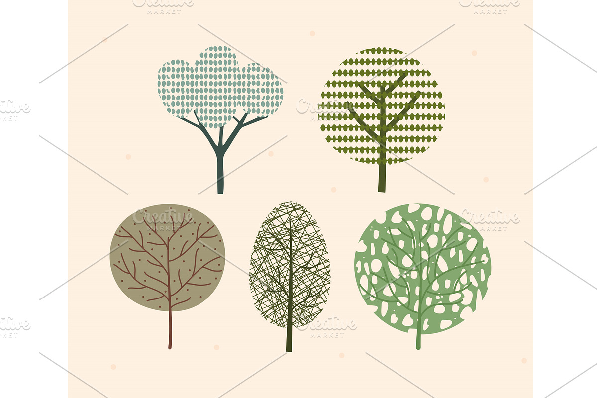 textured trees set, an Illustration by studiogstock