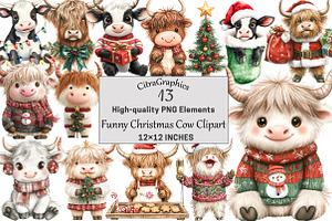 Funny Christmas Cow Clipart PNG, a Seasonal Illustration by CitraGraphics