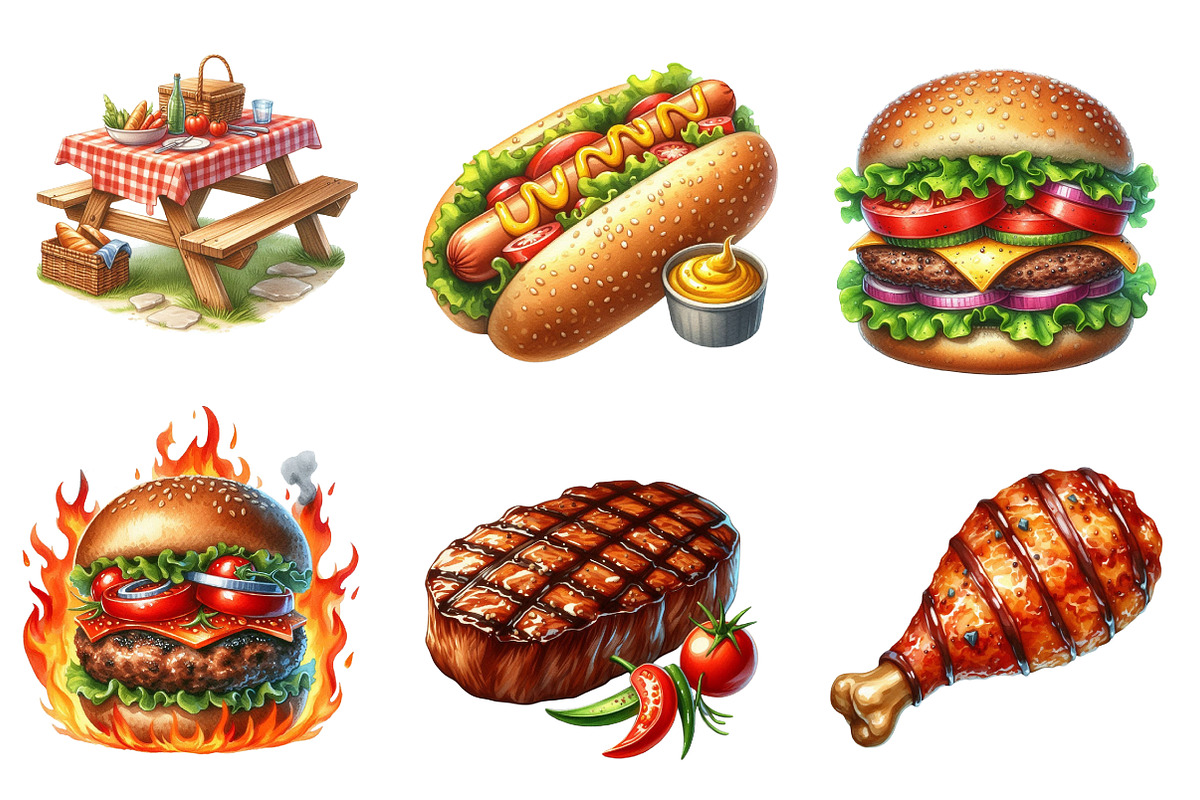 Watercolor Bbq Barbecue Clipart, an Illustration by CreationArt (Photo 5 of 5)
