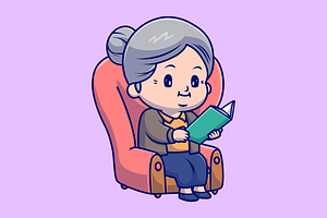 Cute Grandmother Reading Book, a Person Illustration by Catalyst Labs