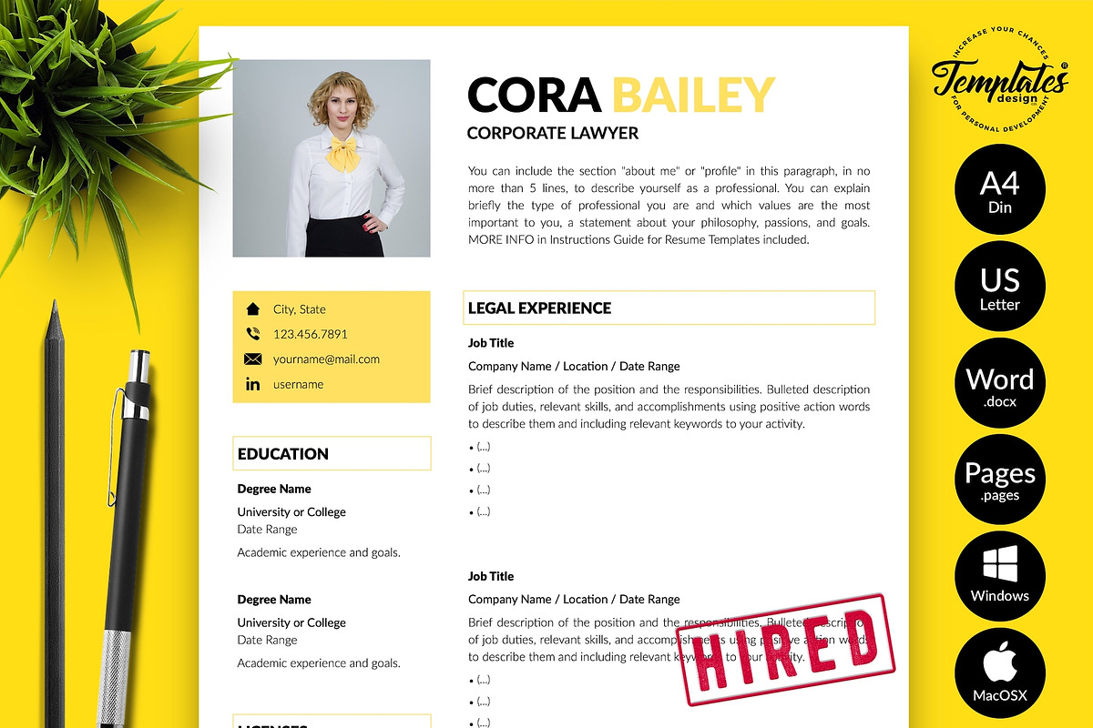Lawyer CV Template / Resume - Cora, a Resume Template by Templates Design Co. (Photo 1 of 17)