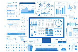 Digital dashboard showcasing analytics and business planning elements for moder, an Illustration by AS photostudio