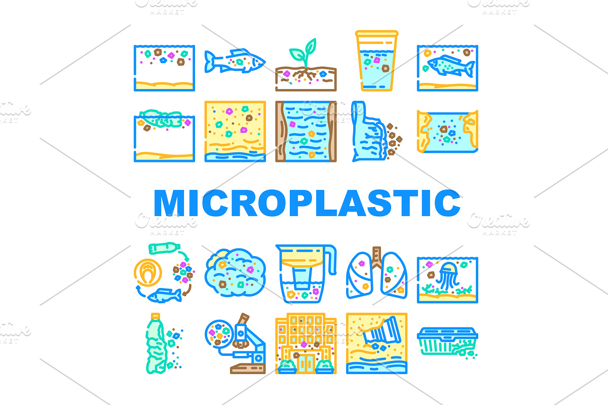 microplastic pollution ocean icons, an Animal Illustration by pikepicture