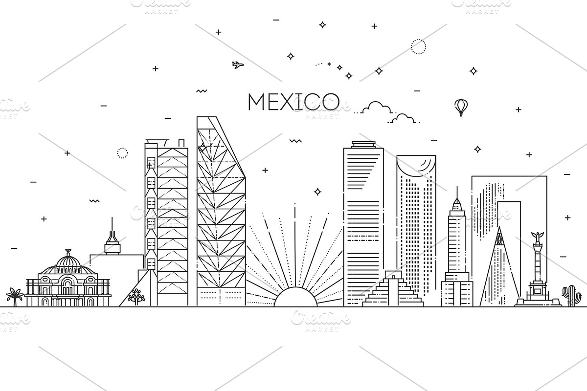 Mexico City Vector Skyline, an Outline Icon by Tettygreen (Photo 1 of 2)